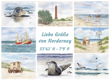Kühlschrankmagnet m. Flaschenöffner Aquarell Maritim Kunst Druck Kunstdruck Nordsee Strandkorb Leuchtturm Insel Norderney  Meer Strand Dünen